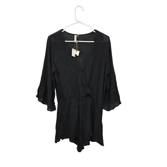 NWT Elan Womens Contemporary Luxury Cover-Up Romper in Black Sz Large 100% Rayon - Picture 1 of 6
